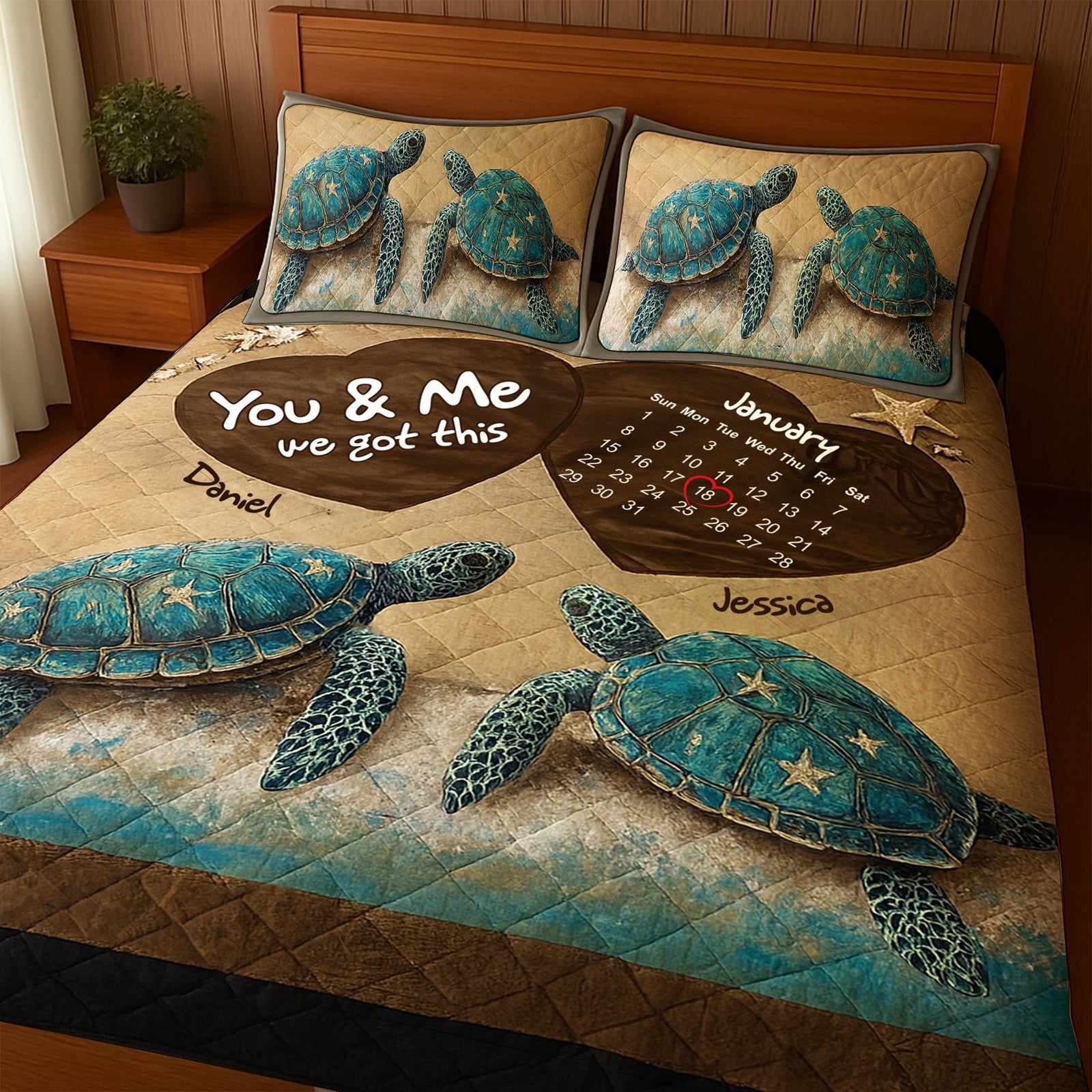Beachy Sea Turtle Quilt Bed Set - Personalized Anniversary Gifts For Couple 08TOLU150725 - Blanket - GoDuckee