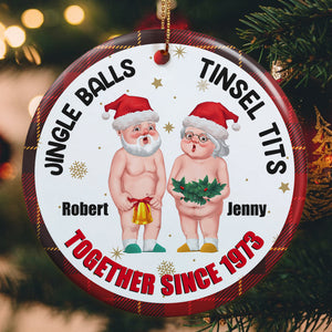 Jingle Balls-Personalized Ornament - Ceramic Circle Ornament- Gift For Him/ Gift For Her- Christmas Gift- Old Couple Ornament - Ornament - GoDuckee