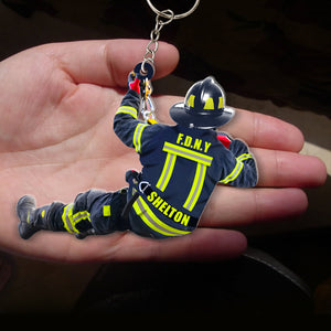 Firefighter Rescuing, Personalized Flat Car Ornament And Keychain, Gift For Firefighter - Ornament - GoDuckee