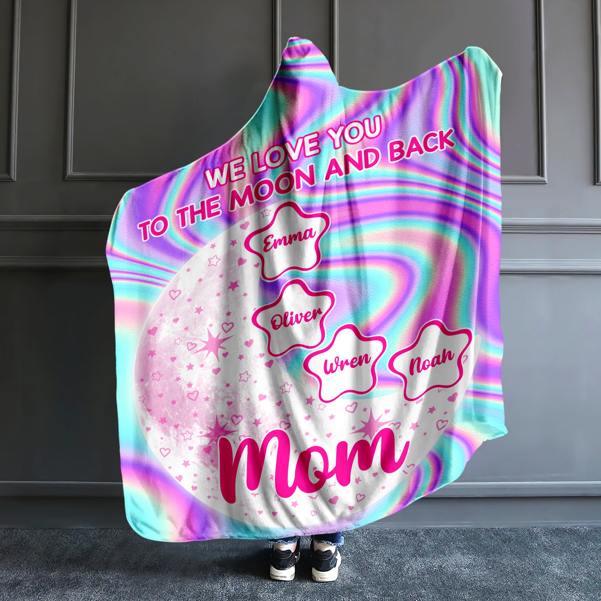 Personalized Gifts For Mom Wearable Blanket Hoodie We Love You To The Moon And Back - Blankets - GoDuckee