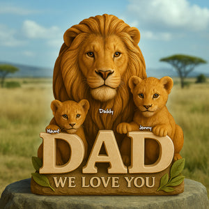 Lion Dad & Little Cubs Acrylic Plaque - Personalized Gifts For Father 01HULU100525 - Shaped Plaques - GoDuckee