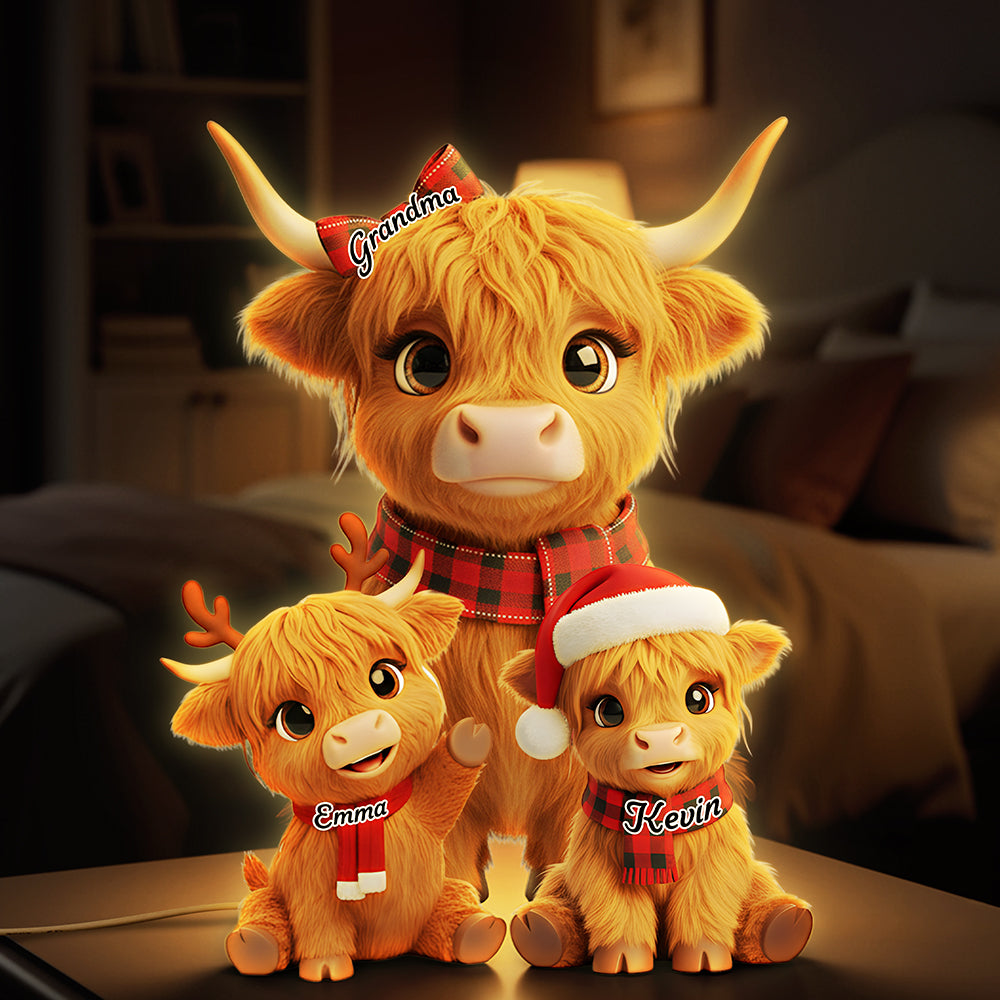 Adorable Highland Cows Acrylic Light Box - Personalized Gifts For Grandma 03NATA071125 - Light Box - GoDuckee