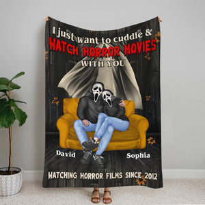 Cuddle And Watch Horror Movies Personalized Blanket - Couple Gift For Horror Movie Fans - Blanket - GoDuckee