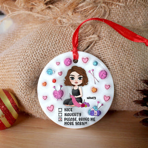 Personalized Gifts for Knitters, Custom Cartoon Characters with Yarn and Knitting 3D Inflated Ceramic Ornament 01TOPU030824HH - Ornament - GoDuckee