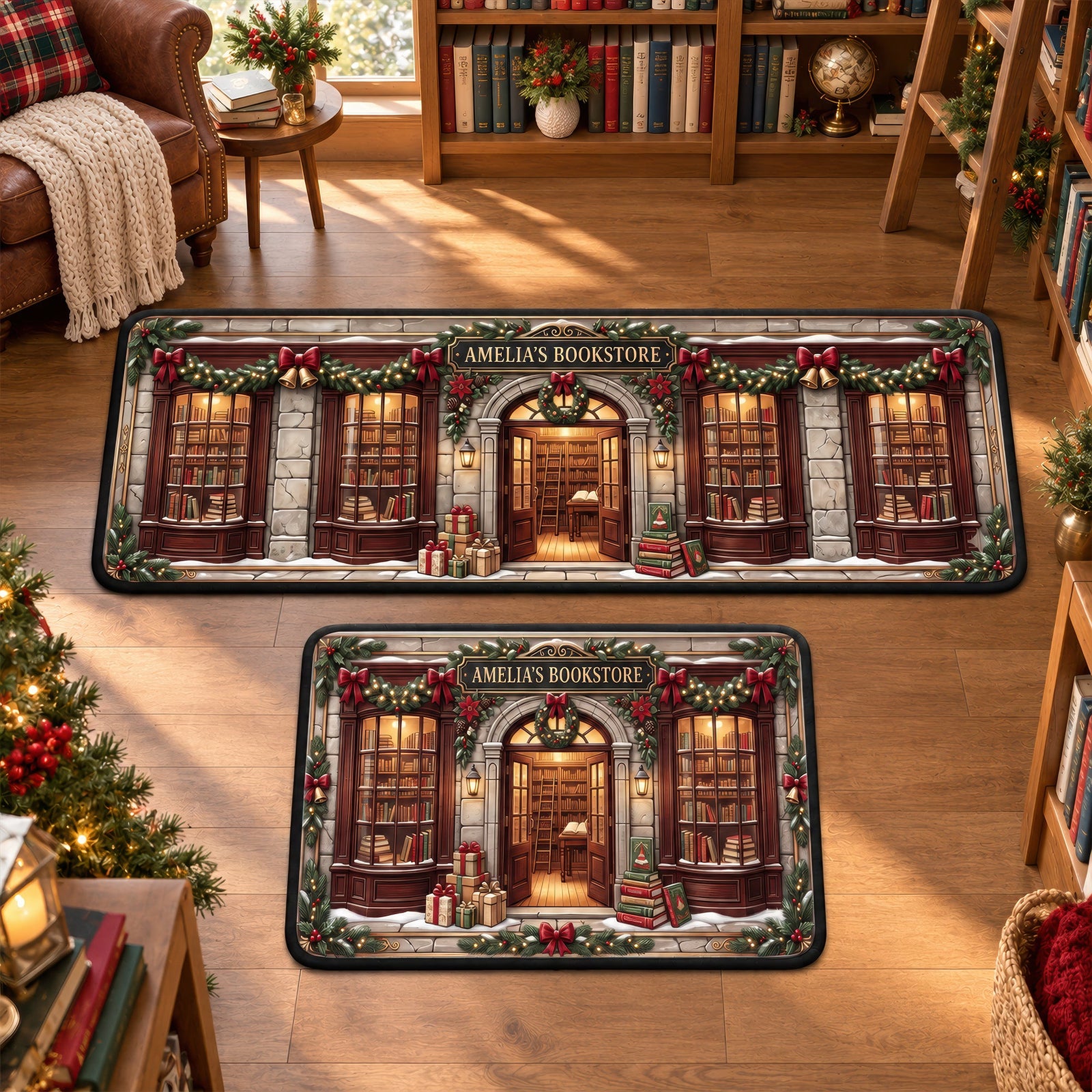 Cozy Bookstore Christmas Rug - Personalized Gifts For Book Lovers 02NAQN260926 - Doormat - GoDuckee