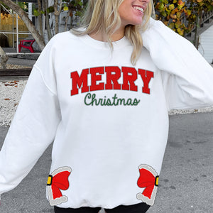 Merry Christmas Red Side Bow Embroidered Sweatshirt 11acqn011124 - Shirts - GoDuckee