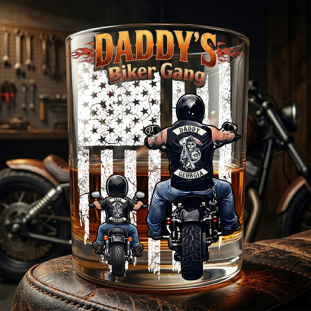 Daddy’s Biker Gang Round Glass Personalized Gifts For Dad 01HUDT030626 - Glass - GoDuckee