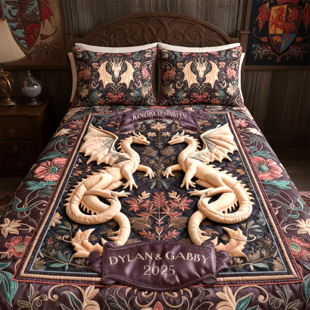Folk Medieval Dragon Couple Quilt Bed Set, Personalized Gifts For Couple 01qhtn201125 - Bedding Set - GoDuckee