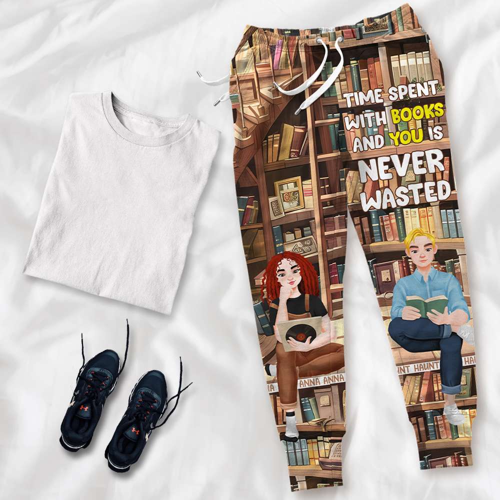 Personalized Gifts For Couple Unisex Joggers Sweatpants, Time Spent With Books Is Never Wasted 04TGLU281124PA - Shorts and Pants - GoDuckee