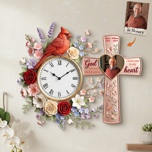 Cardinal Memorial Custom Photo Acrylic Clock - Personalized Gifts For Memorial 02kita060126 - Hanging Wall Clock - GoDuckee
