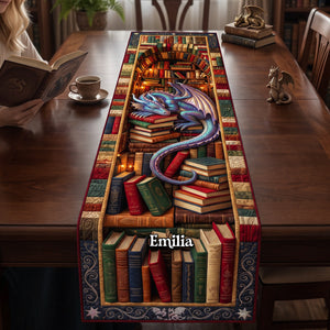 Mystical Dragon Library Quilted Table Runner - Personalized Gifts For Book Lovers 01huta130826