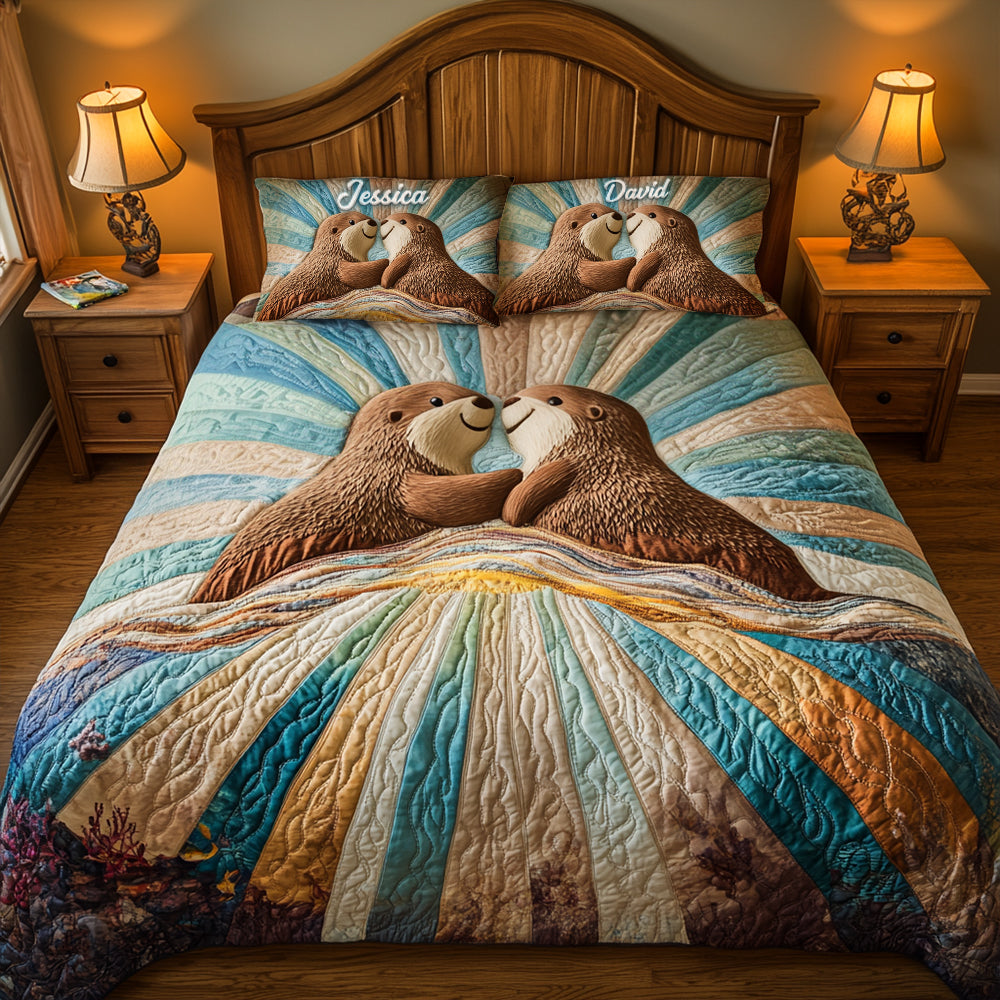 Otter Couple Quilt Bed Set Special Line- Personalized Gift For Couple 06TGLU150425 - Blanket - GoDuckee