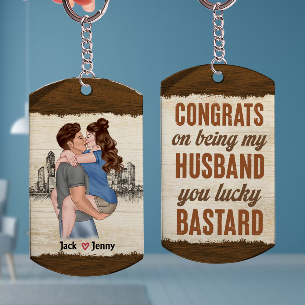 You Lucky Bastard Personalized Stainless Steel Keychain Gift For Husband - Keychains - GoDuckee