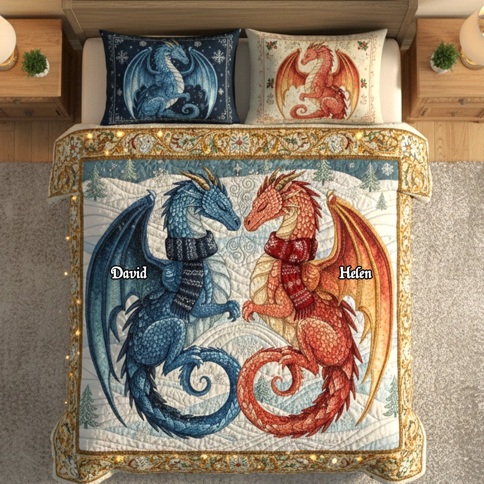 Mythical Dragon Couples Quilt Bedding Set Special Line - Personalized Gift For Couples 06HYMG011125 - Blanket - GoDuckee