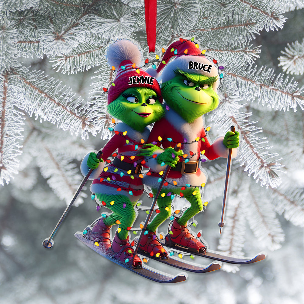 Personalized Gifts For Couples, Green Monsters Skiing Acrylic Ornament 01OHLU221124 - Ornament - GoDuckee