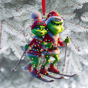 Personalized Gifts For Couples, Green Monsters Skiing Acrylic Ornament 01OHLU221124 - Ornament - GoDuckee