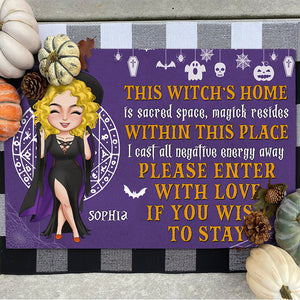 Please Enter With Love If You Wish To Stay-Personalized Door Mat- Halloween Gift- Witch Door Mat - Doormat - GoDuckee
