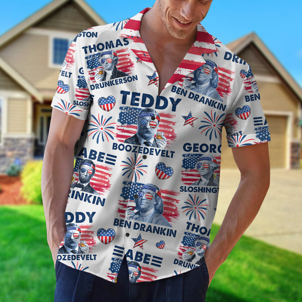 Drunker Happier Hawaiian Shirt, Star & Stripes Hawaiian Shirt - Hawaiian Shirts - GoDuckee