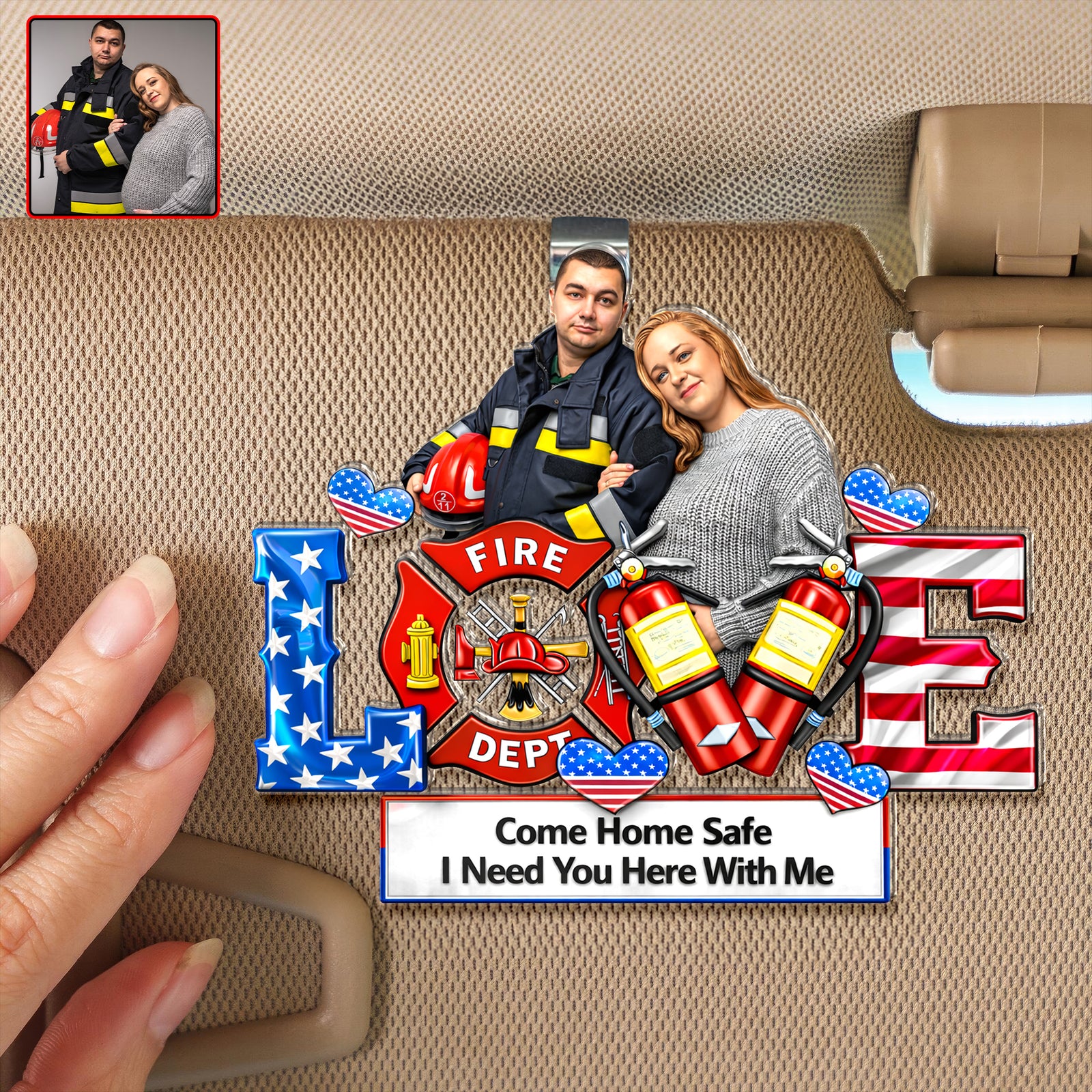 Firefighter Couple Car Visor Clip - Personalized Custom Photo Gift For Couples 04HUQN290126 - Car Visor Clip - GoDuckee