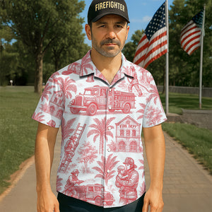 Firefighter Toile de Jouy Hawaiian Shirt - Gifts For Firefighters 04PGQN030725 - Hawaiian Shirts - GoDuckee