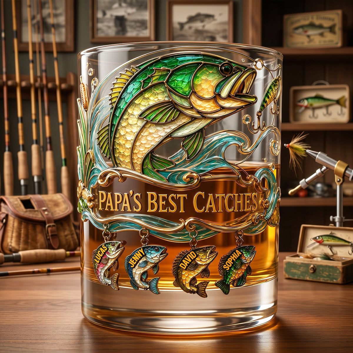 Fishing Papa Best Catches Round Glass - Personalized Gifts For Dad 06patn230526 - Glass - GoDuckee