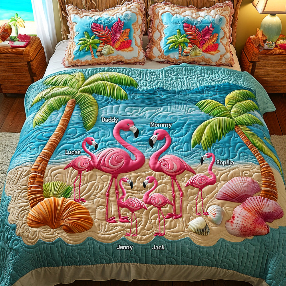 Personalized Gifts For Family Flamingo & Beach Quilt Bedding Set 06tgtn140425 - Blanket - GoDuckee