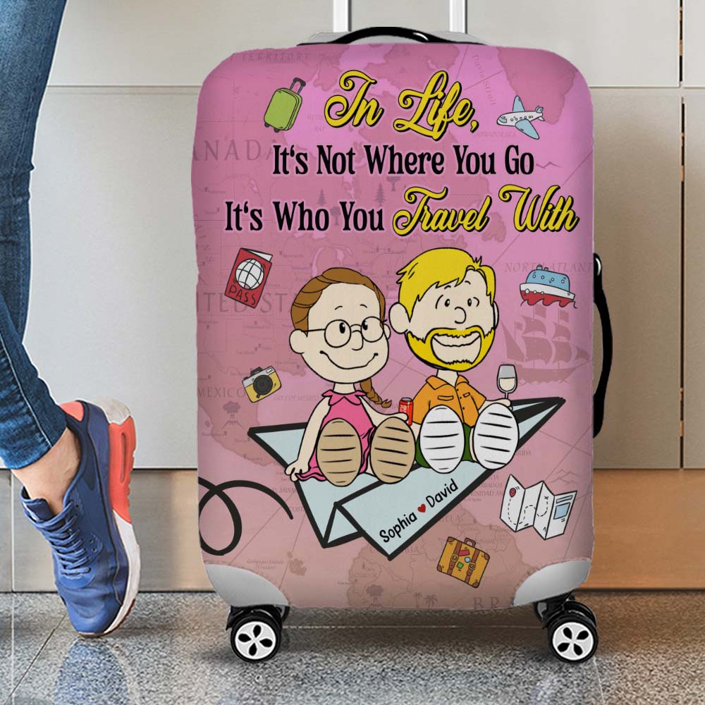 Personalized Gifts For Couple Luggage Cover 04katn080125pa It's Not Where You Go It's Who You Travel With - Luggage Covers - GoDuckee