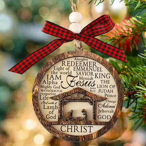 Wooden Nativity Scene Christmas Ornament 01HUXX060924 2 Layers Ornament, Christ Birth Hanging Decoration with Names of God - Ornament - GoDuckee