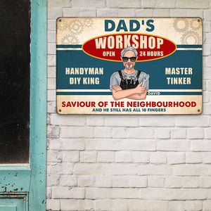 Dad’s Workshop Open 24 Hours, Personalized Metal Wall Art, Fixing With Dad Metal Wall Art, Father's Day, Birthday Gift For Dad - Metal Wall Art - GoDuckee