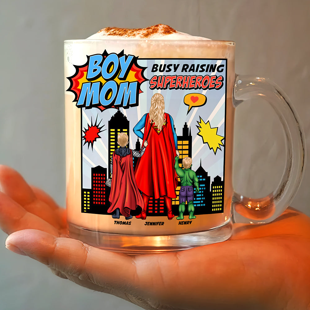 Boy Mom Clear Glass Mug Personalized Gifts For Mom 02NAQN280325PA - Clear Glass Mug - GoDuckee