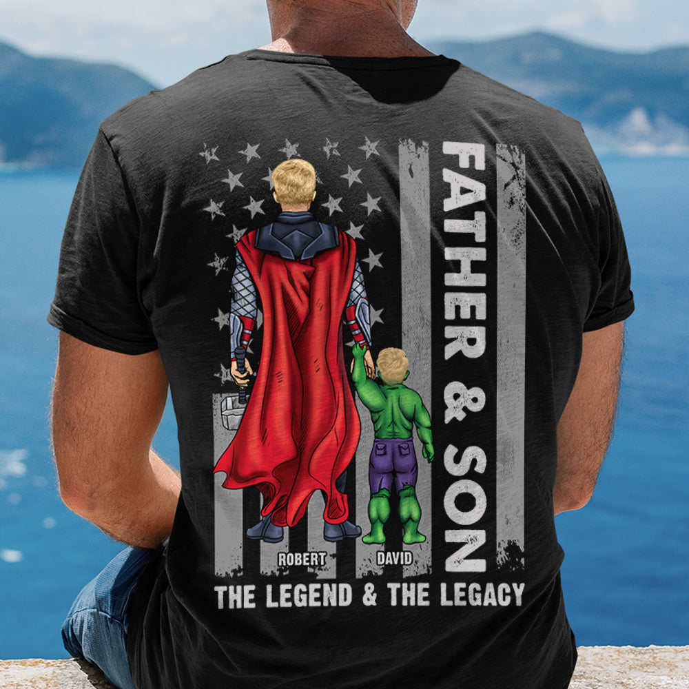 GoDuckee Dad and Son - The Legend & The Legacy, Personalized Shirts, Father's Day Gifts for Baseball Dad