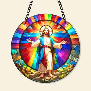 Personalized Jesus Suncatcher Ornament 100acqn060924 Christmas Gifts - Ornament - GoDuckee