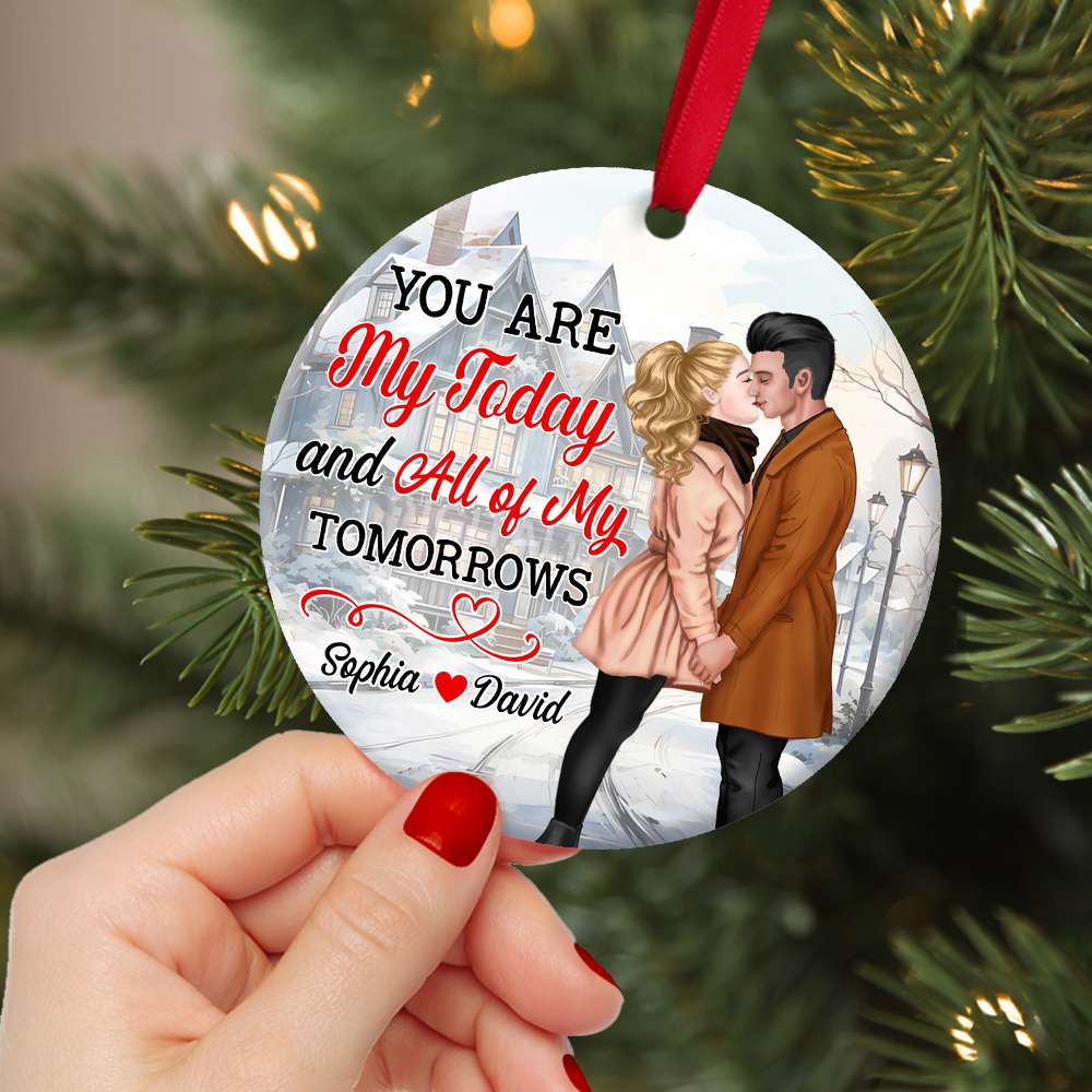 You Are My Today And All Of My Tomorrows, Personalized Winter Kiss Ceramic Ornament - Ornament - GoDuckee