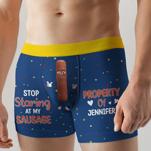 Personalized Gifts For Him Men Boxer Briefs Stop Staring At My Sausage 03NATN150124 Funny Valentine's Gifts - Boxer Briefs - GoDuckee