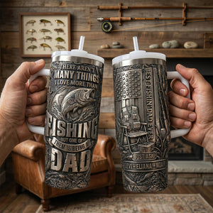 Bold Fishing Dad 40oz Tumbler With Handle, Personalized Gifts For Fishing Dad 05qhtn280426 - Tumbler Cup - GoDuckee
