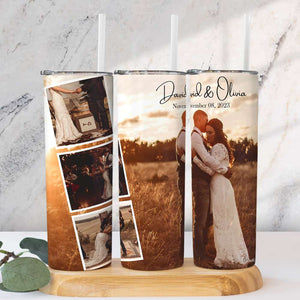 Custom Couple Photo, Personalized Skinny Tumbler, Vintage Couple Tumbler Gift For Him/Her - Tumbler Cup - GoDuckee