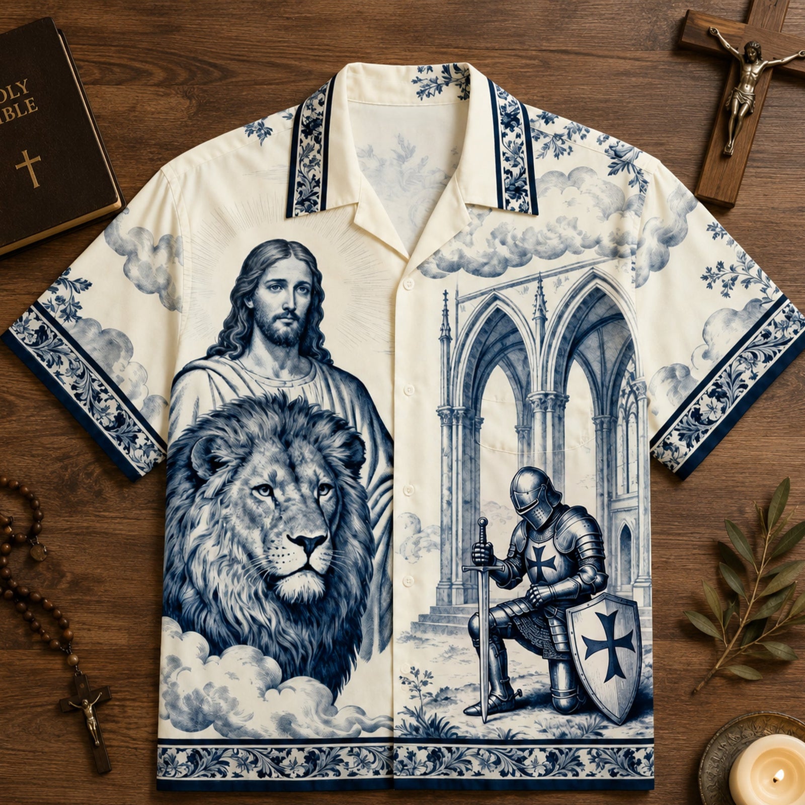 Faithful Knight Toile de Jouy Hawaiian Shirt - Personalized Gifts For Christian 02HULU170626 - Hawaiian Shirts - GoDuckee