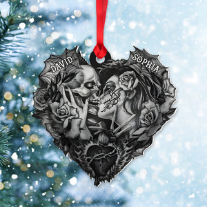 Skeleton Kissing Couple, Personalized Acrylic Heart Shape Ornament, Gift For Christmas, Christmas Tree Decorations - Ornament - GoDuckee