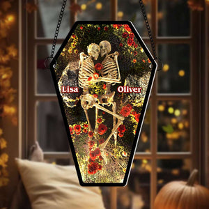 Personalized Gifts For Couple Halloween Suncatcher Ornament Skull Coffin Couple 03OHMH110924 - Ornament - GoDuckee