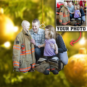 Custom Photo Gifts For Firefighters, Upload Firefighter Family Photo Christmas Ornament 31pgvp140924 - Ornament - GoDuckee