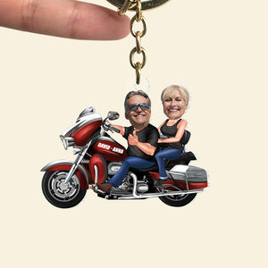 Custom Biker Couple Face Keychain, Gift For Couple, Valentine's Gift, Biker Gift - Keychains - GoDuckee