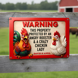 Funny Angry Rooster & Chicken Lady Metal Sign Personalized Gifts 05NADT261125 - Metal Signs - GoDuckee