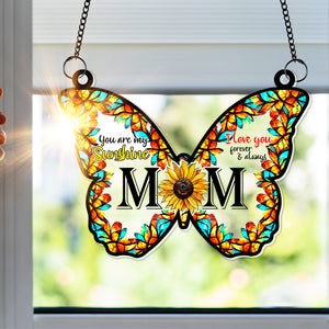 Sunflower Butterfly Mom Window Hanging Suncatcher - Personalized Gift For Mom 04XQLU210325 - Ornament - GoDuckee