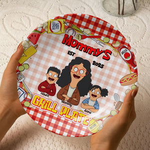 Personalized Gift For Mom Ceramic Round Plate, Mommy's Grill Plate 04XQLU220325HG - Ceramic Round Plate - GoDuckee