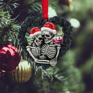 Skeleton Couple (No Names) - Personalized Ornament, Black Rose Heart Shape, Christmas Tree Decor - Ornament - GoDuckee