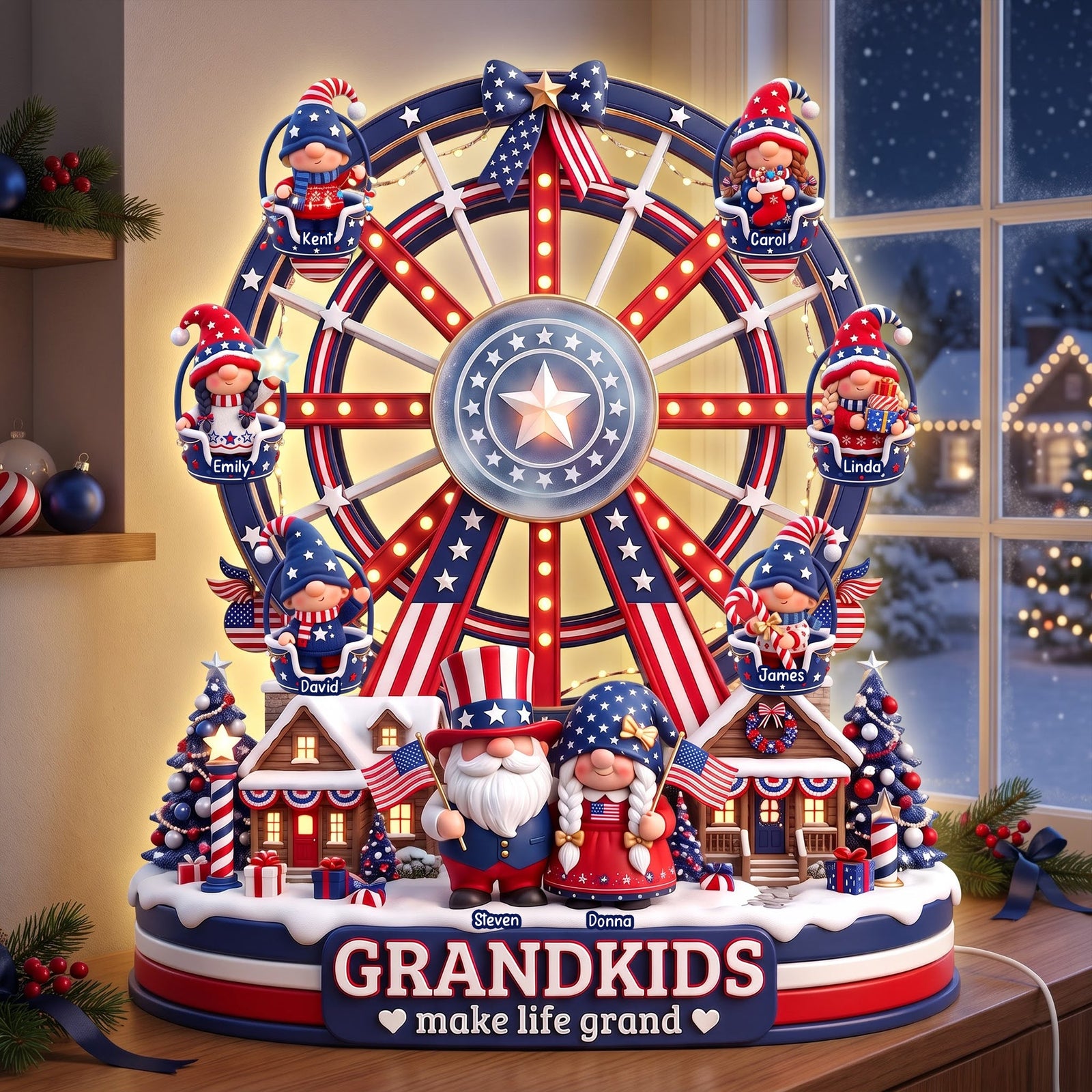 USA Gnome Grandkids Ferris Wheel Acrylic Light Box - Personalized Gifts For Christmas 02paqn270826 - Light Box - GoDuckee