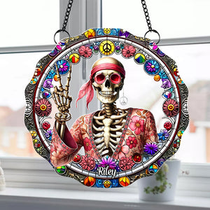 Personalized Gift For Hippie Acrylic Suncatcher, Peace Love Skull 04QHTN060924 - Ornament - GoDuckee