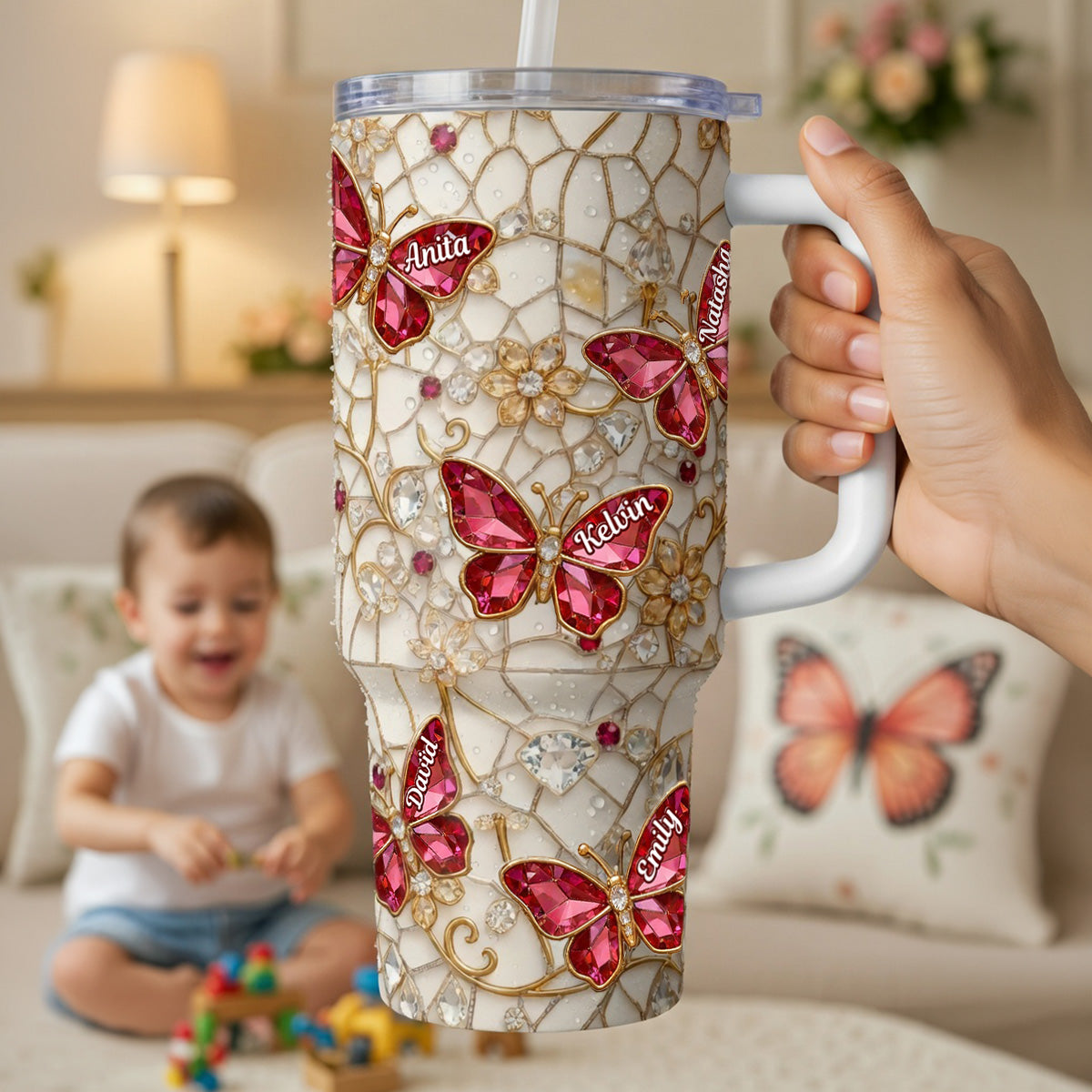Sparkling Butterfly Floral 40oz Tumbler - Personalized Gifts For Mom 03kimg180326 - Tumbler Cup - GoDuckee