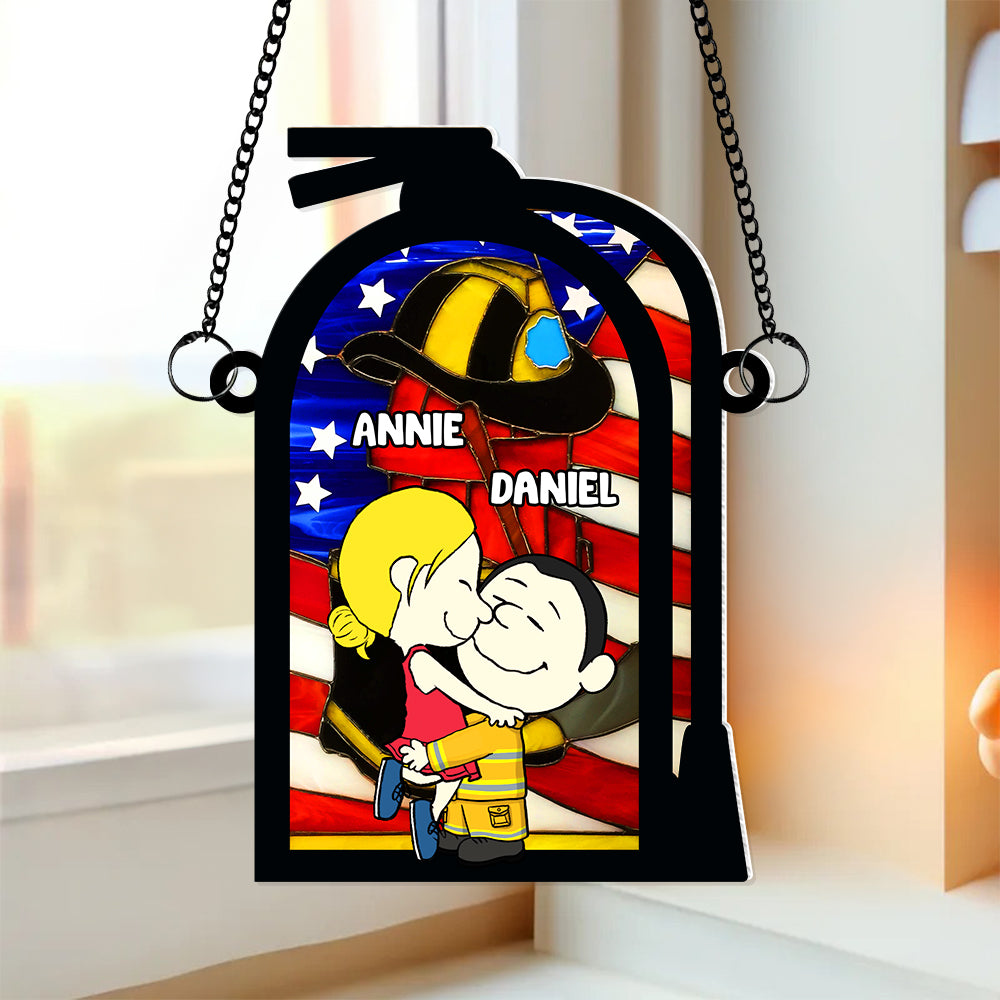 Personalized Gift For Firefighter Couple Window Hanging Suncatcher Ornament 01KALU170125HG - Ornament - GoDuckee