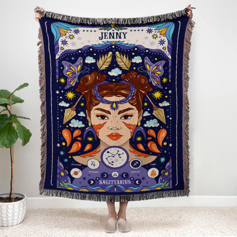 Personalized Zodiac Signs Woven Blanket Gift For Astrology Lovers